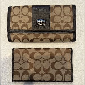 Coach Brown and Black Signature Wallet Set